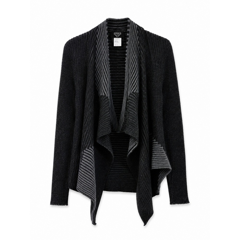 Angie Angelz Apparel Women Grey Black Wool Blend Draped Waterfall Cardigan L